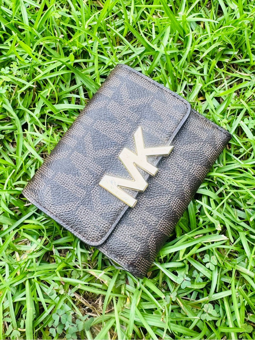 MICHAEL KORS Brown MK Logo Leather Trifold Wallet